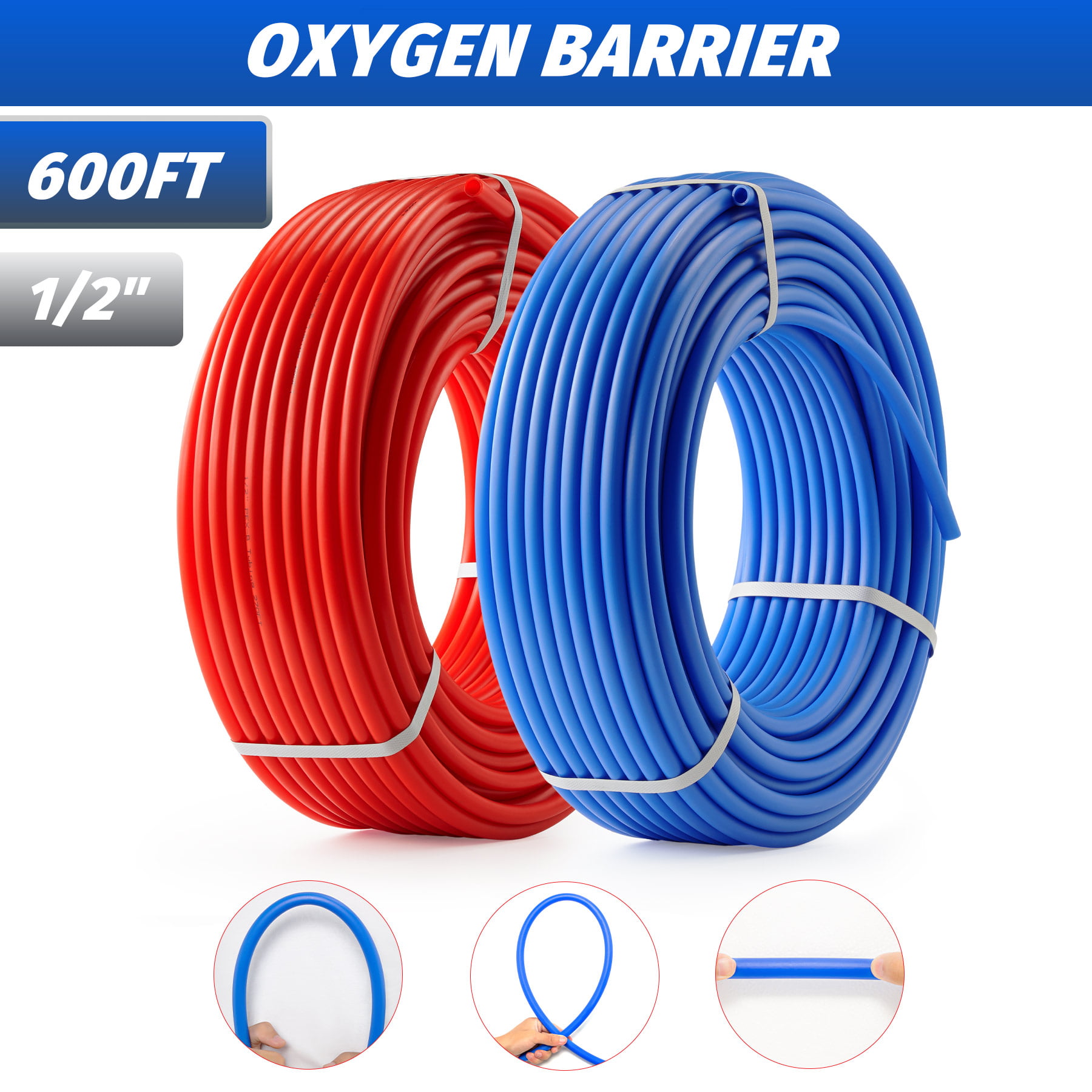 1/2 600 2 Coils 300 Red & 300 Blue Certified Non-Barrier PEX Tubing Htg/Plbg