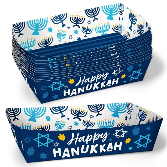 Big Dot of Happiness Hanukkah Paper Food Trays, Disposable Food Boats, Chanukah Holiday Party Decor, Double-Sided Meal Holders for Hanukkah - 12 Ct