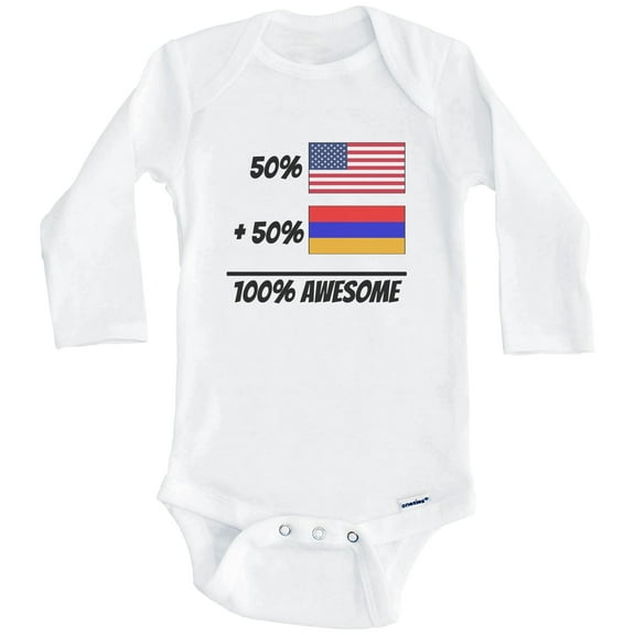 50% American Plus 50% Armenian Equals 100% Awesome Cute Armenia Flag One Piece Baby Bodysuit (Long Sleeve), 0-3 Months White