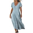 thumbnail image 3 of WRKEKC Robes d'Été Décontractées pour Femmes, Robes d'Été Grande Taille, Robe Jupe à Manches Courtes en Lin Uni à Col en V pour Femmes, 3 of 6
