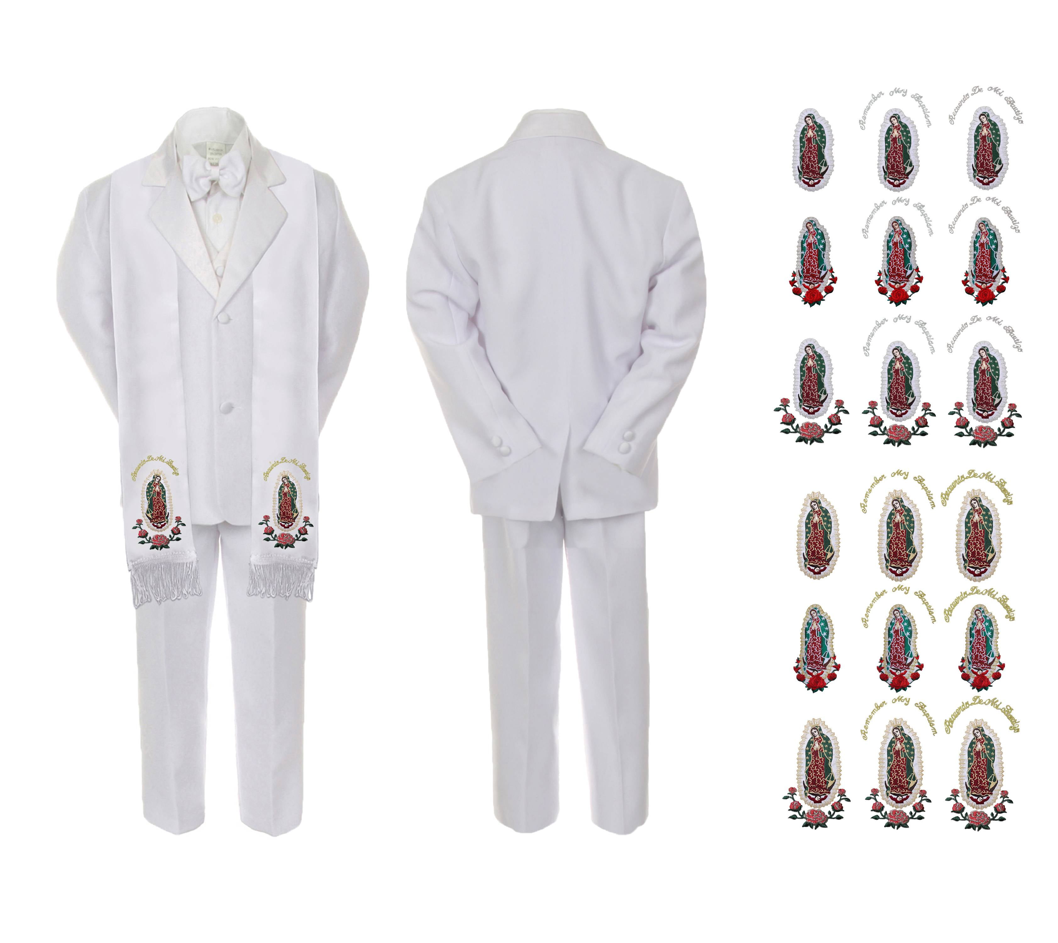 Unotux New Born Baby Toddler Kids Boy Teen Formal White Shawl Lapel Suit Set Satin Necktie Sm-20