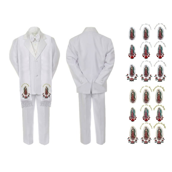 New Born Baby Boy Communion Formal White Suit Silver Virgin Mary on Stole Sm-20