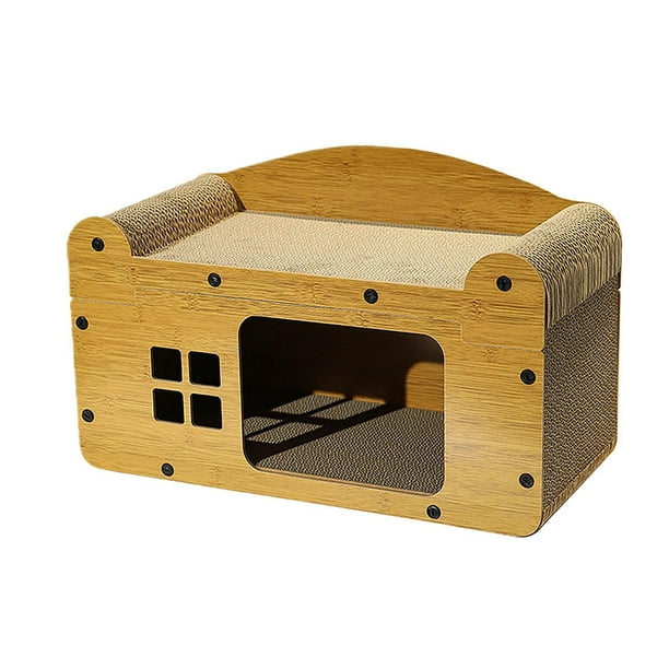 Casa de cartón corrugado para gatos, castillo escondite, cama rascadora para animales pequeños, gatos de interior M