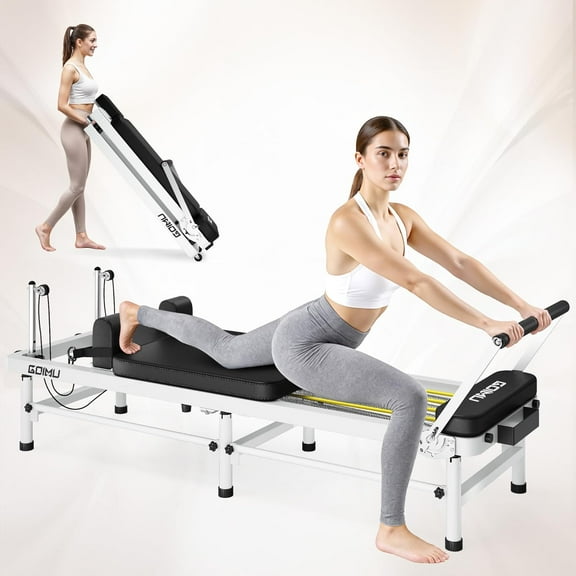 MITONOS 90" Foldable Reformer Pilates Machine with High and Low Mode, 3 in 1 Pilates Equipment for Home Use with Springs and Cords