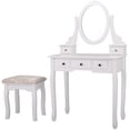 thumbnail image 4 of Veryke Makeup Vanity Set with Stool, Wooden Vanity Table for Girls, Vanity Desk with Mirror, Gift for Women, White, 4 of 8