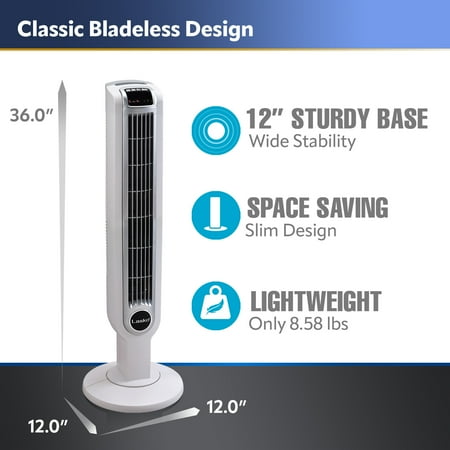 Lasko 3-Speed Remote Controlled Oscillating Tower Fan, White, 2510