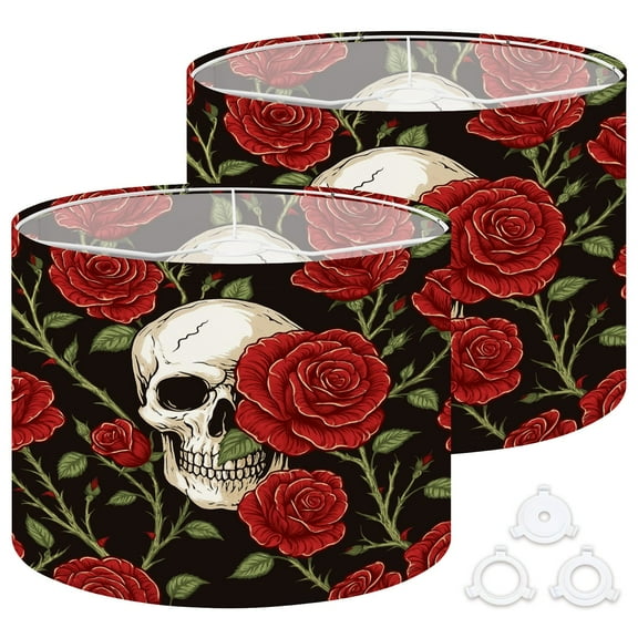 Lamp Shades Set of 2 Easy Assembly skull red roses stems leaves Drum Lampshades for Table Lamps Floor Lamps Pendant Light 13"x13"x10" Replacement Lamp Shade