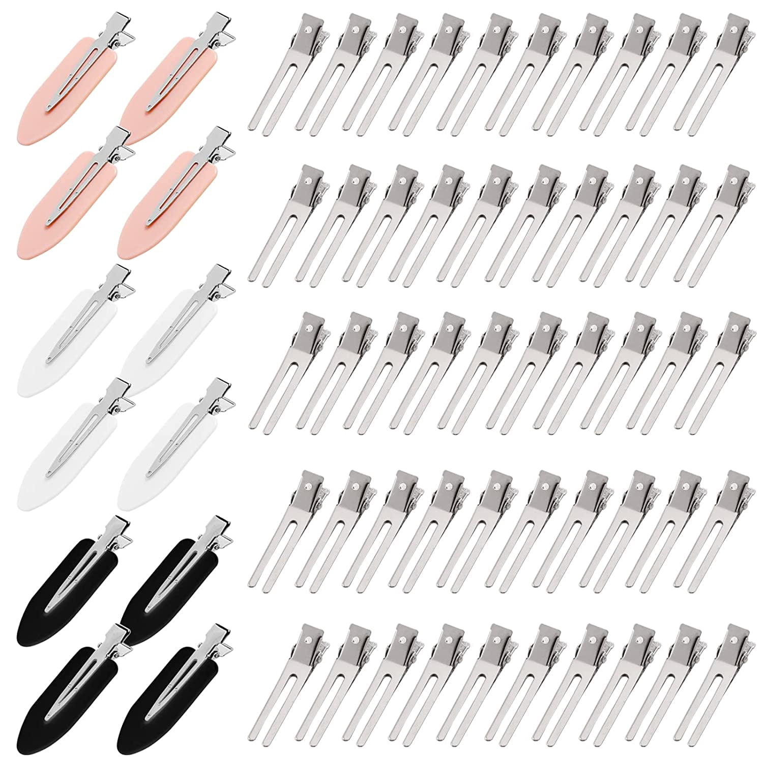 62 Pack of Include 50PCS Double Prong Curl Clips, DaKuan Metal Alligator Clips Hairpins for Hair Bow Great Pin Curl Clip, 12PCS No bend Hair Clips, No Crease Hair Clips Styling Duck Bill Clips