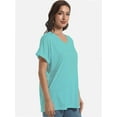 thumbnail image 2 of Women's V Neck T Shirts Casual Rolled Short Sleeve Side Split Summer Tops Loose Fit, 2 of 6