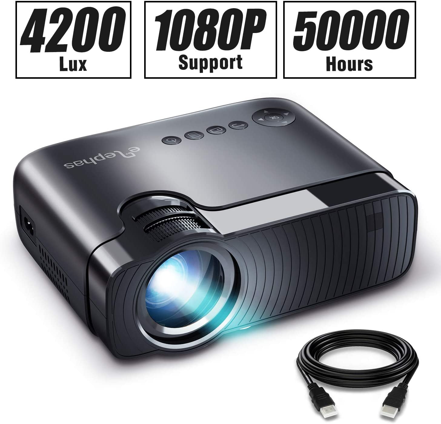 ELEPHAS Mini Projector, Full HD 1080P and 180" Display, 4200 Lux