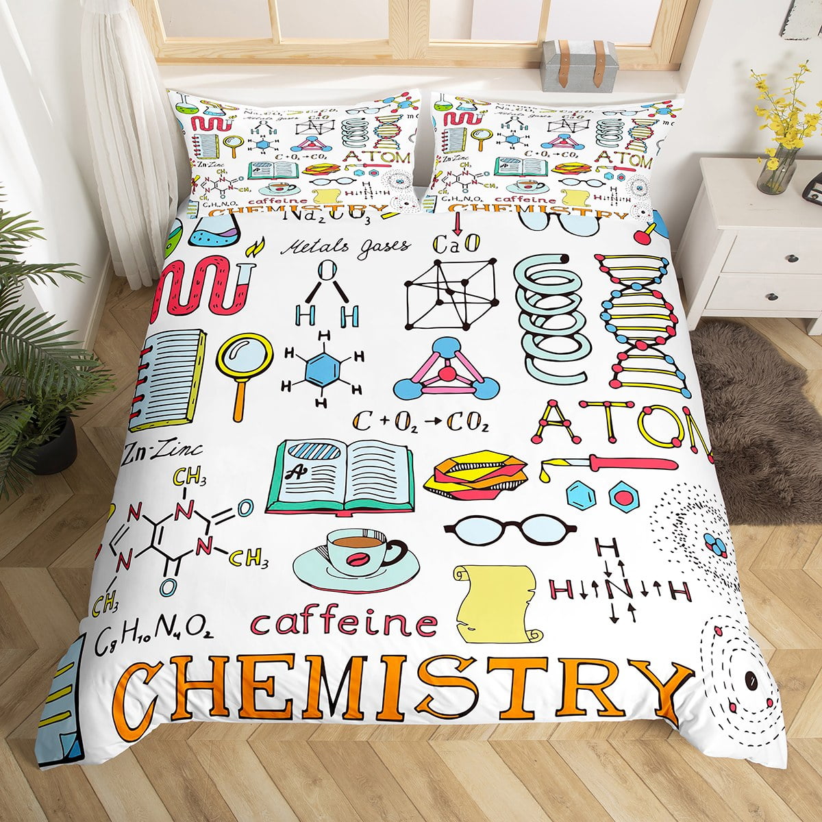 Chemistry Bedding Set Chemical Equation Comforter Cover for Kids Boys