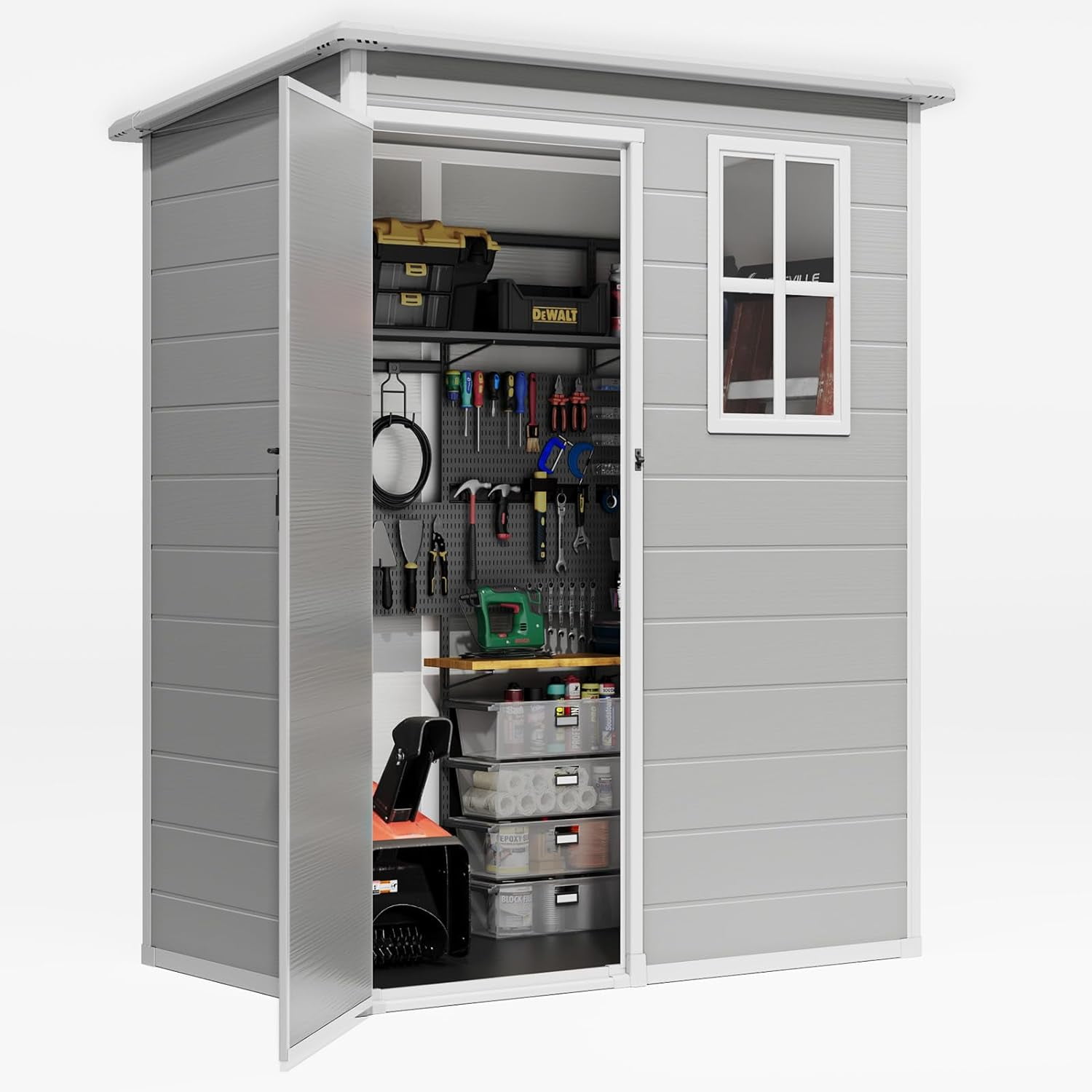 5x3 ft Outdoor Plastic Storage Shed - Lockable Doors, Weather-Resistant Storage for Patio, Lawn, and Garden - Gray
