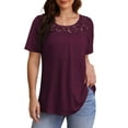 thumbnail image 2 of VERABENDI Women's Plus Size Tops Summer Short Sleeve Lady Tunic Shirts Lace Splicing Blouses,M-4XL, 2 of 8