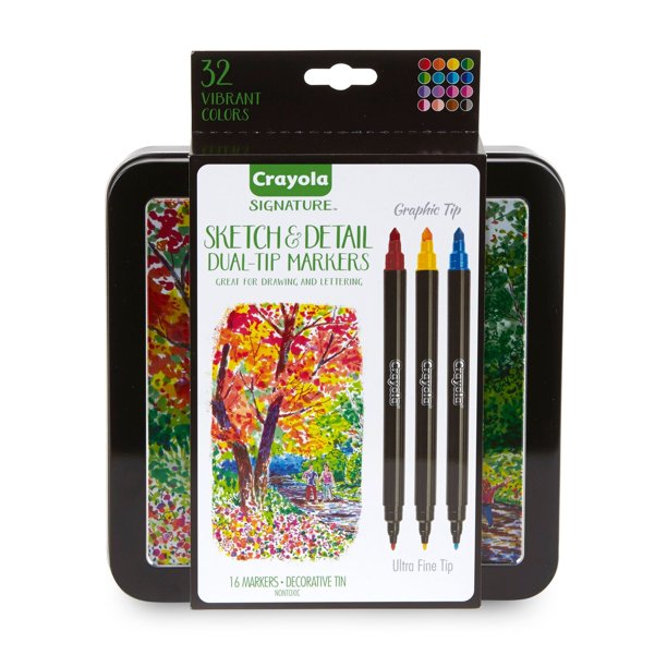 Crayola 16 Count Signature Sketch & Detail Dual-Tip Markers, School  Supplies, With Decorative Tin, Gifts