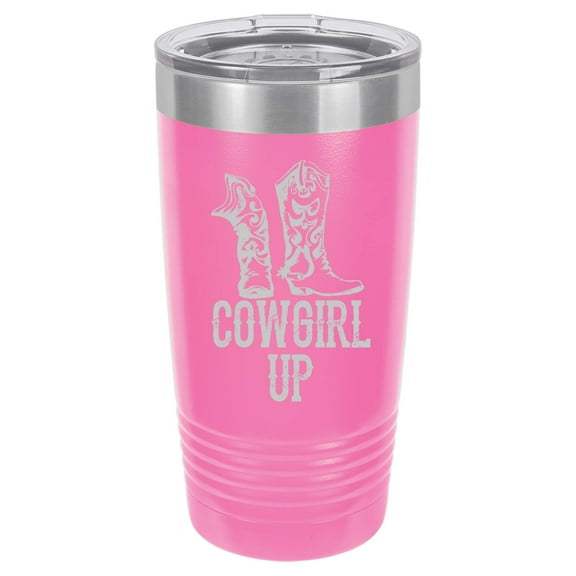Tumbler Stainless Steel Vacuum Insulated Travel Mug Cowgirl Up Boots (Hot-Pink, 20 oz)