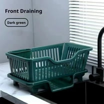 Plastic Dish Drying Rack Dish Draining Rack with Drainboard Kitchen Tableware Drying Basket with Cutlery Holder for Kitchen Counter, Army Green
