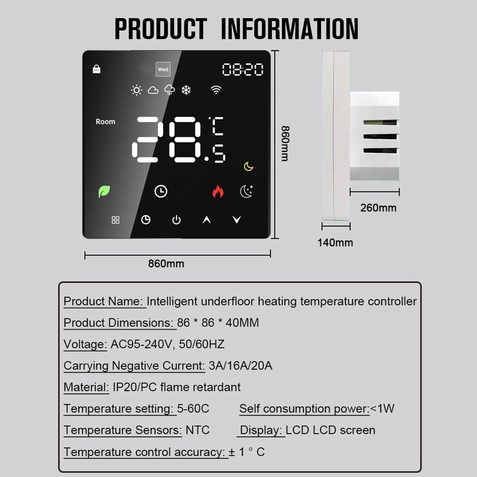 Temperature LCD Display Intelligent Temperature Controller Thermostat Weekly Programmable For Home