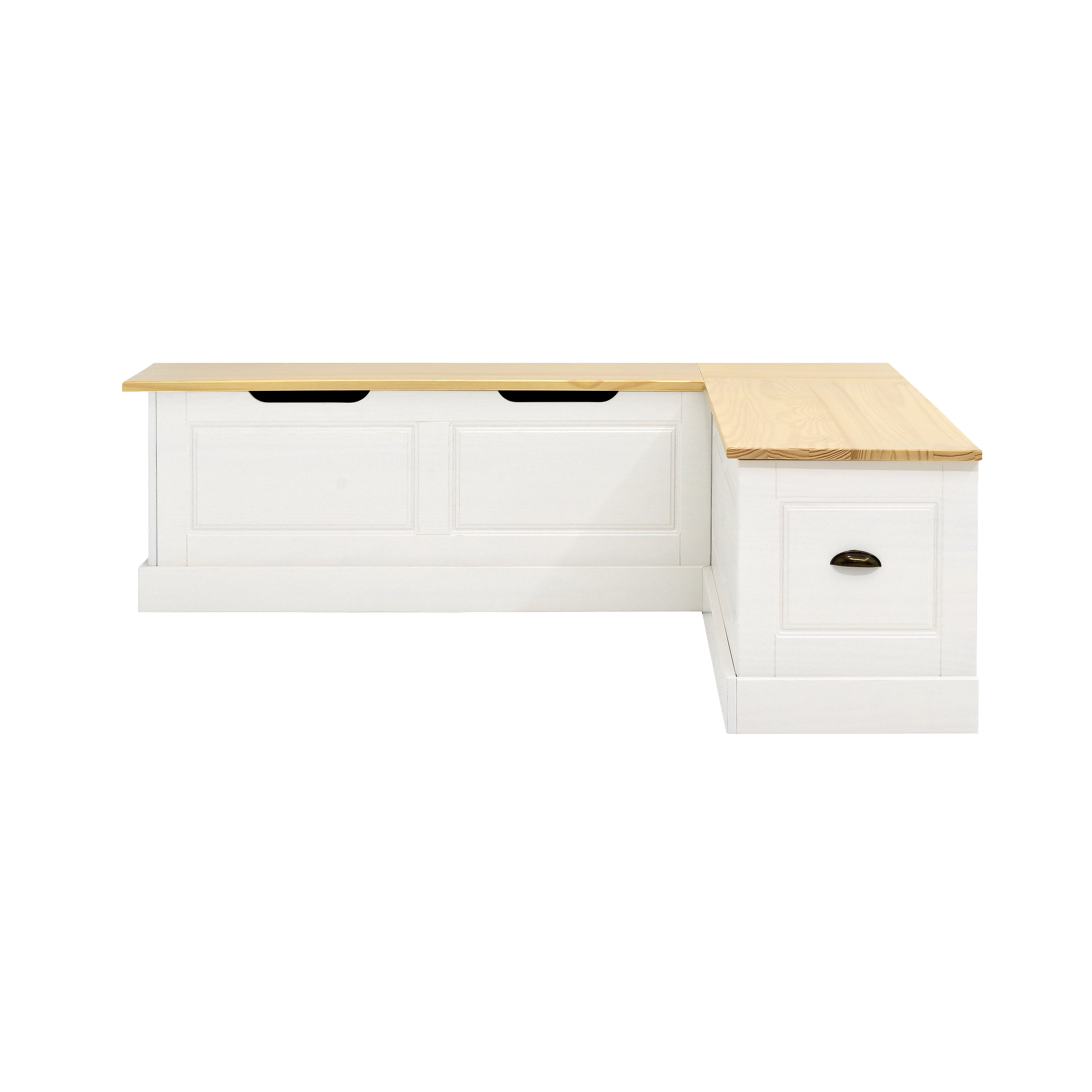 Linon Romero Casual Wood Corner Dining Breakfast Nook with Storage, White/Natural