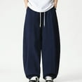 thumbnail image 2 of Men's Drawstring Hippie Harem Pants Big and Tall Wide Leg Pant Loose Fit Elastic Waist Casual Trousers with Pockets Navy L, 2 of 5