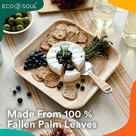ECO SOUL 100% Compostable 10 Inch & 7 Inch Palm Leaf Plates Premium Disposable Plates Set I Heavy Duty Eco-Friendly Bamboo Plates like I Biodegradable Party Plates Pack