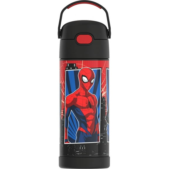Thermos Kids Stainless Steel Funtainer Water Bottle with Straw, Dishwasher Safe, Leak Proof, Spiderman, 14 oz