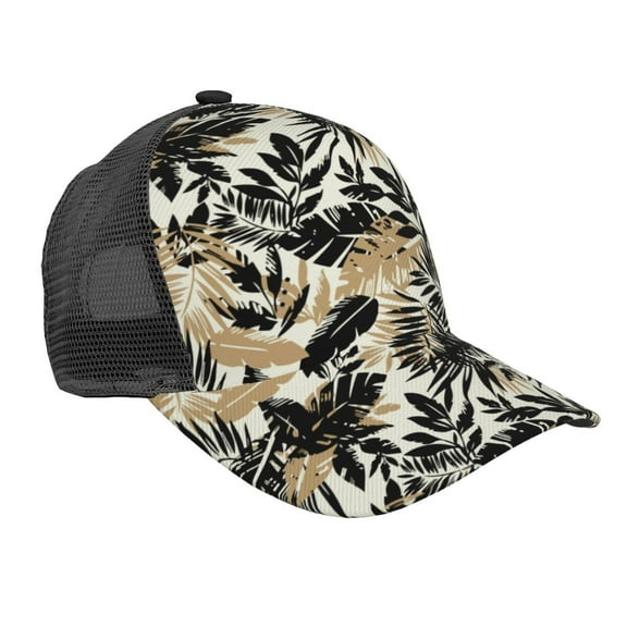 Picia Black Palm Leaves Pattern Trucker Hat,Baseball Cap,Sun Protection Cap,Stylish Headwear,Leisure Cap,Outdoor Sports Cap