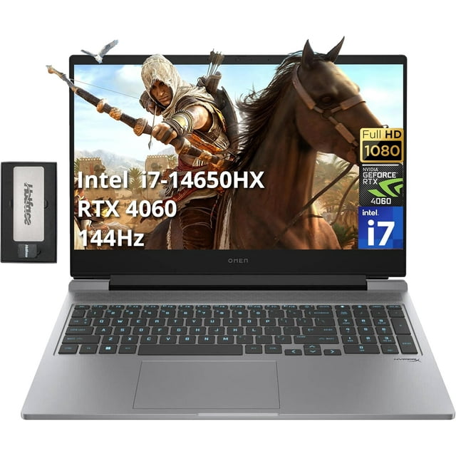 HP Omen Ordinateur Portable de Jeu 16,1 Pouces FHD 144Hz, Intel i7-14650HX, 32 Go DDR5 RAM, 2 To SSD, NVIDIA GeForce RTX 4060, Clavier Rétroéclairé RGB, Caméra FHD, Wi-Fi 6E, Win 11 Pro, Argent, Station d'Accueil 256 Go