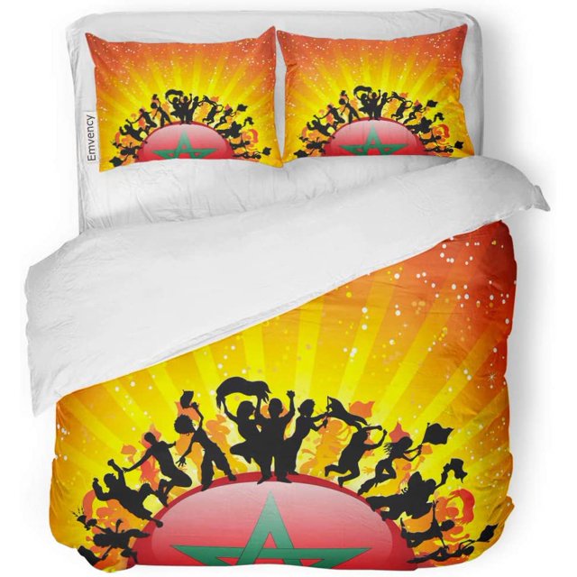 Juego de Ropa de Cama de 3 Piezas ABPHQTO Marruecos Deporte Fan Multitud Bandera Fútbol Twin Size