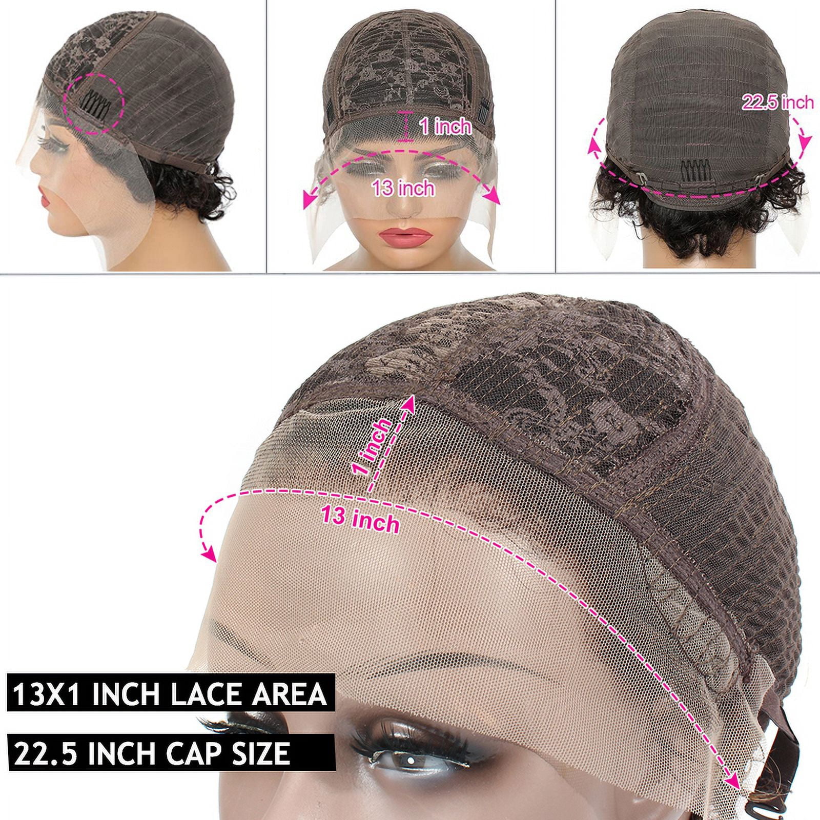Short Pixie Cut Wigs for Women 6 Inch 13x1 Lace Front Human Hair Wigs Remy Brazilian Curly Wigs Transparent Lace Natural Black