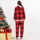 thumbnail image 4 of Conjunto de pijama navideño a cuadros rojos para mujer con capucha y pantalones holgados con cintura elástica para noches acogedoras, 4 of 8