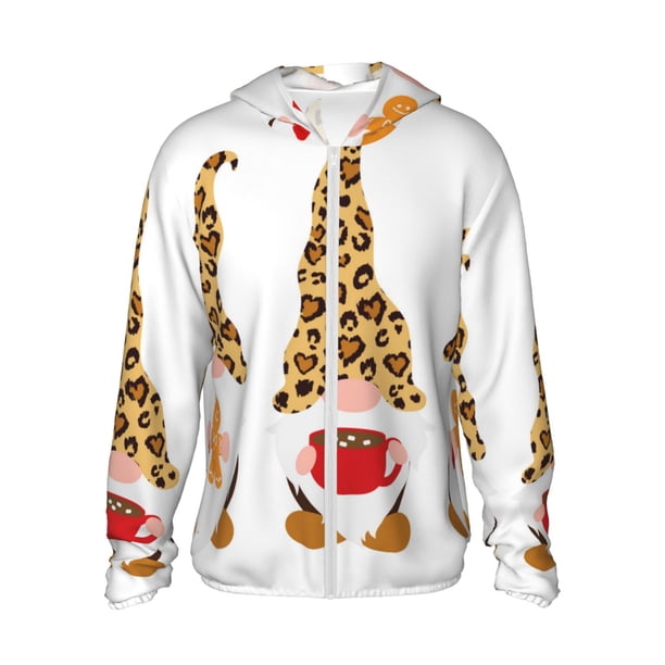Balery Christmas Gnomes In Leopard Sudadera ligera de manga larga con capucha y protección solar UPF 50+ para hombre y mujer, ideal para pesca y running-3X-Large