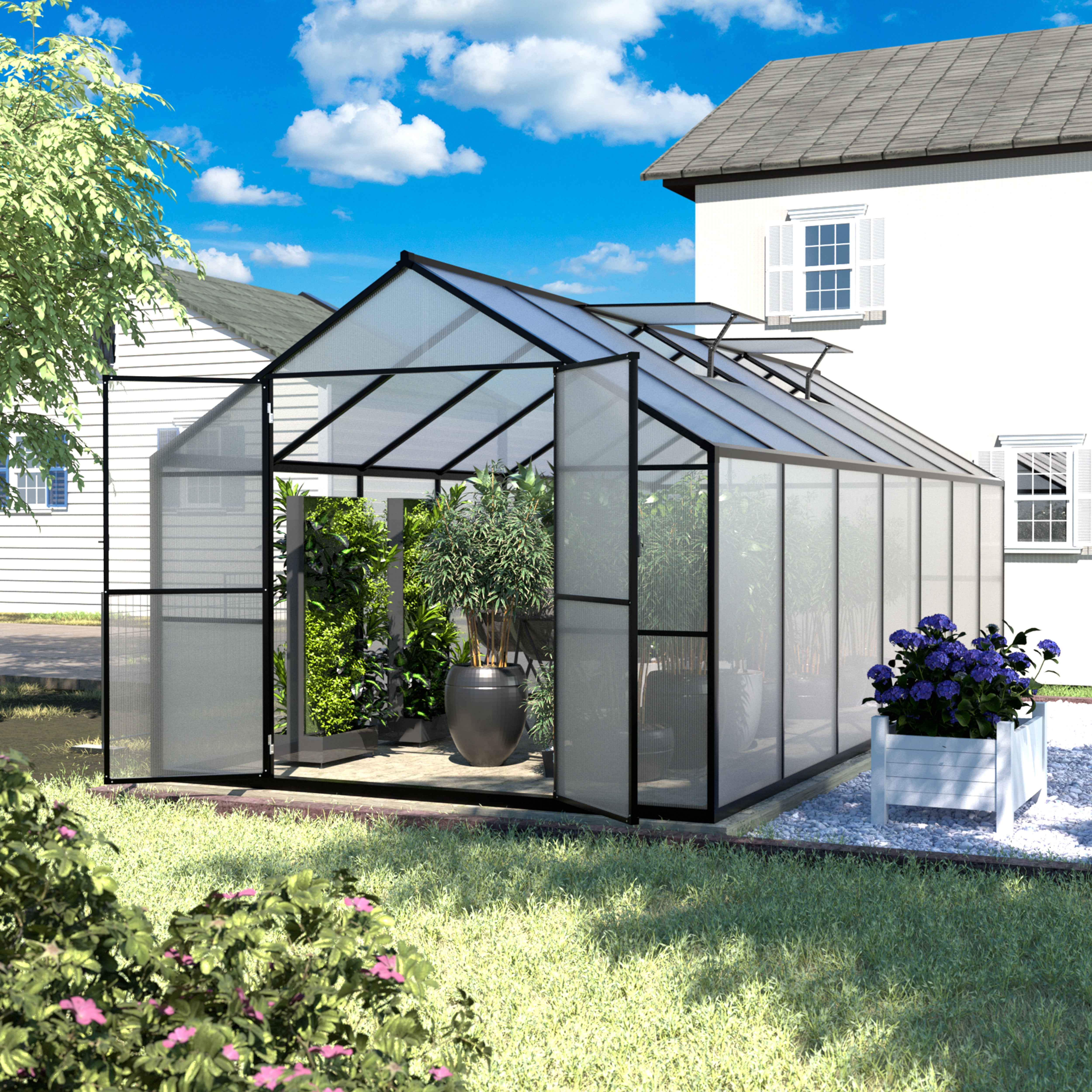 VEIKOUS 14' x 8' Walk-in Greenhouse, Polycarbonate Greenhouses for Outdoors with Vents and Window