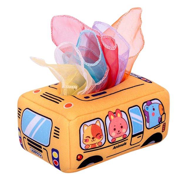 Caja de pañuelos para bebé con cajón tipo autobús y 8 toallas de mano, papel de juego para que los bebés aprendan estilo A