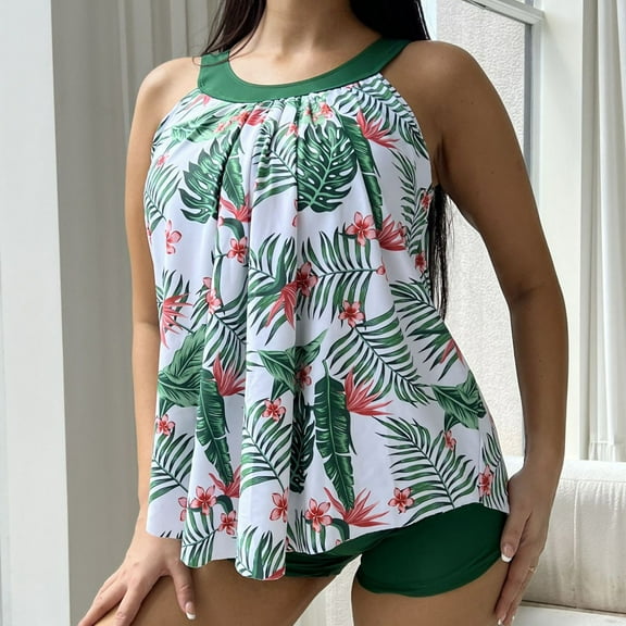 Feimerou Womens Plus Size Swimsuits with Boyshorts Tummy Control Modest Floral Printed Two Piece Tankini Bathing Suits Athletic Swimwear Sale