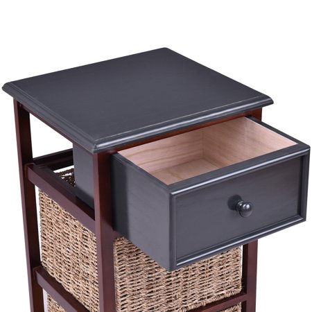 Gymax 2 Basket 3 Tiers Nightstand 1 Drawer End Table Organizer Wood Brown Walmart Canada
