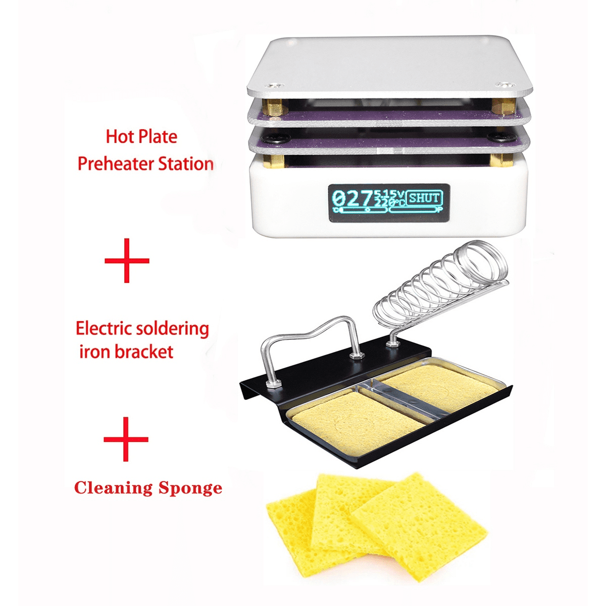PD 65W Mini Hot Plate Preheater LED Display PCB Board Soldering Heating Plate Preheating Platform Repair Tools-B,1 x Hot Plate Preheater 3 x Clean Sponge 1 x Soldering Iron Bracket,White