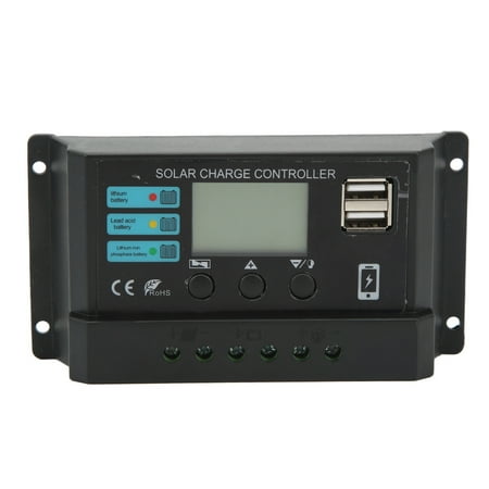 

LCD Display Solar Panel Controller Photovoltaic Charging Controller 12V 24V Self Adaption Black 10A