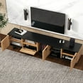 thumbnail image 3 of PORKISS TV Stand for 80 Inch TV, Modern Farmhouse TV Stand with 4 Cabinets and Open Shelves, Home Entertainment Center, Wood+Black#, 3 of 12
