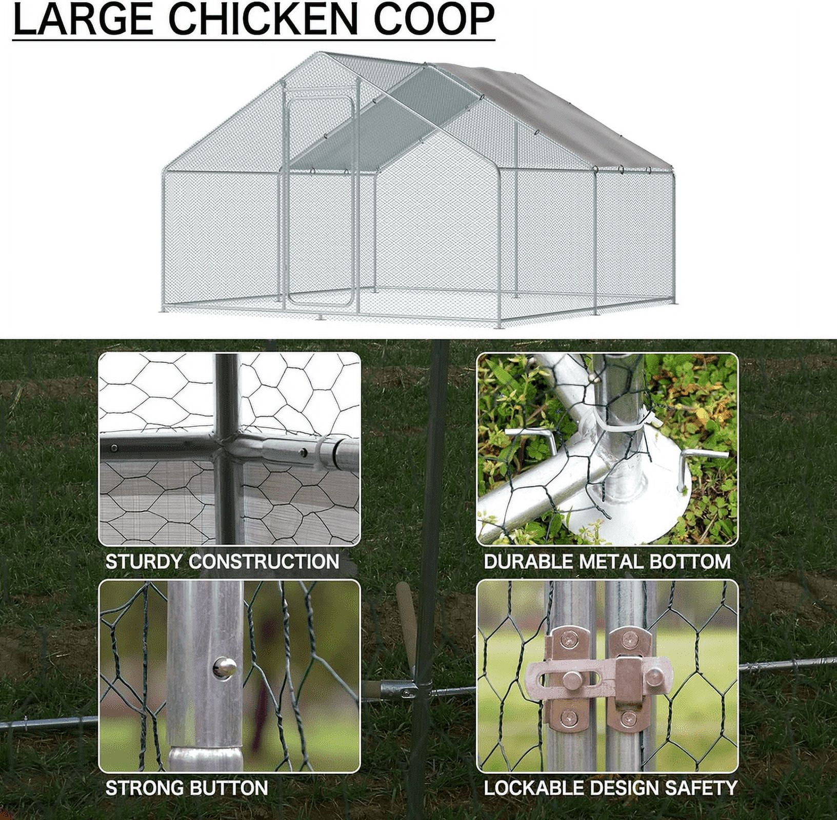 Walnest 10'x10' Large Metal Chicken Coop Walk-in Poultry Cage with Waterproof&Anti-UV Cover, Galvanized Steel Spire Top Coops with Door for Outdoor Backyard Farm Use