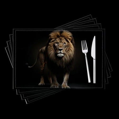 

Bahomeck Placemats Set Of 4 Rectangle Linen Cotton Placemats For Dining Table Fade Resistance Washable Heat Resistant，18*12Inch Majestic Full-Body Portrait Of Lion