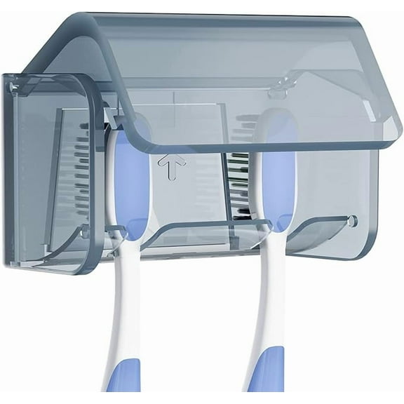 Ventilation Wall Mounted Toothbrush Storage Organizer with Cover, 2 Slots Toothbrush Holder, Self Adhesive Wallmount Toothbrush Rack Hanger for Shower, RV, Camper, Bathroom