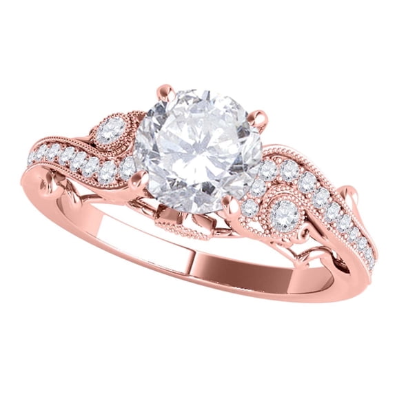 Mauli Jewels 1/2 Carat Halo Antique Diamond Engagement Ring for Women in 14K Rose Gold | Vintage Wedding Ring, Promise Ring, Bridal Jewelry, Gifts for Her