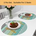 thumbnail image 5 of Teal Black Boho Round 13 Inch Placemats Set of 2, Vintage Ethnic Tribe Abstract Art HeatResistant Non Slip Place Mats for Dining Table, Wipeable Braided Kitchen Table Mats for Housewarming, 5 of 9