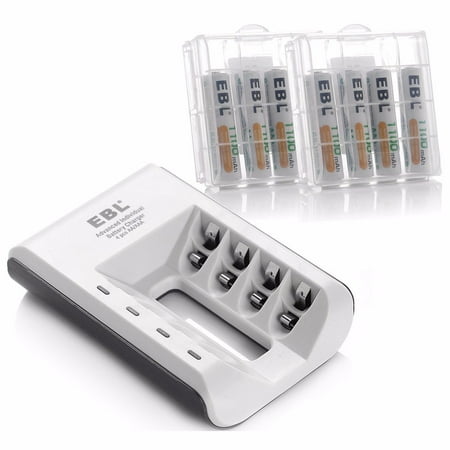 EBL 8-Pack 1100mAh 1.2V AAA Battery + 4 Bay Battery Charger for AA AAA Ni-MH Ni-CD Rechargeable
