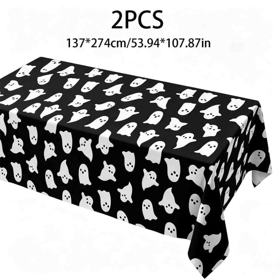 OCCOA Halloween Disposable Tablecloth Plastic Tablecloth Printed with Spooky Patterns 54x108in 2PCS for Party Decoration Catering Buffet Table Cover, Black