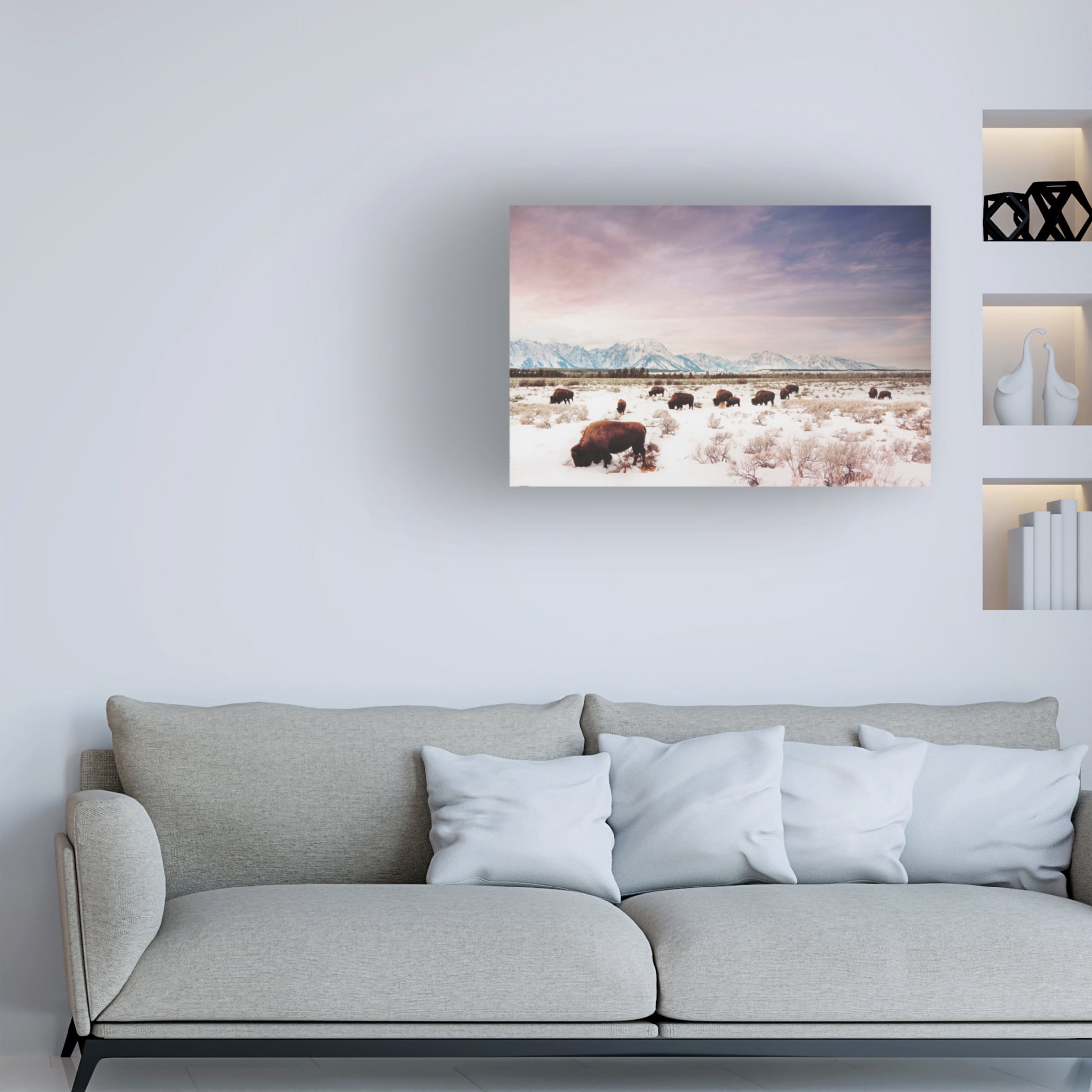 Canvas Wall Art - Annie Bailey Art 'Herds of The Tetons' Wall Art for Living Room, Bedroom, or Office Décor by Trademark Fine Art - 24 x 16 Inches