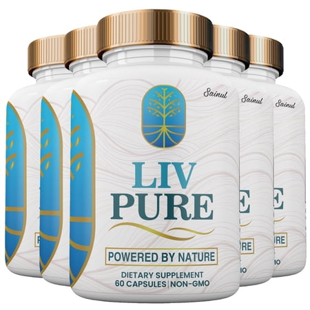 Liv Pure, Liv Pure Powered by Nature, Natural Liver Support Cleanse Recovery Liv Pure Pills, Live Pure Liver Function Extra Strength Official Capsules (5 Pack)