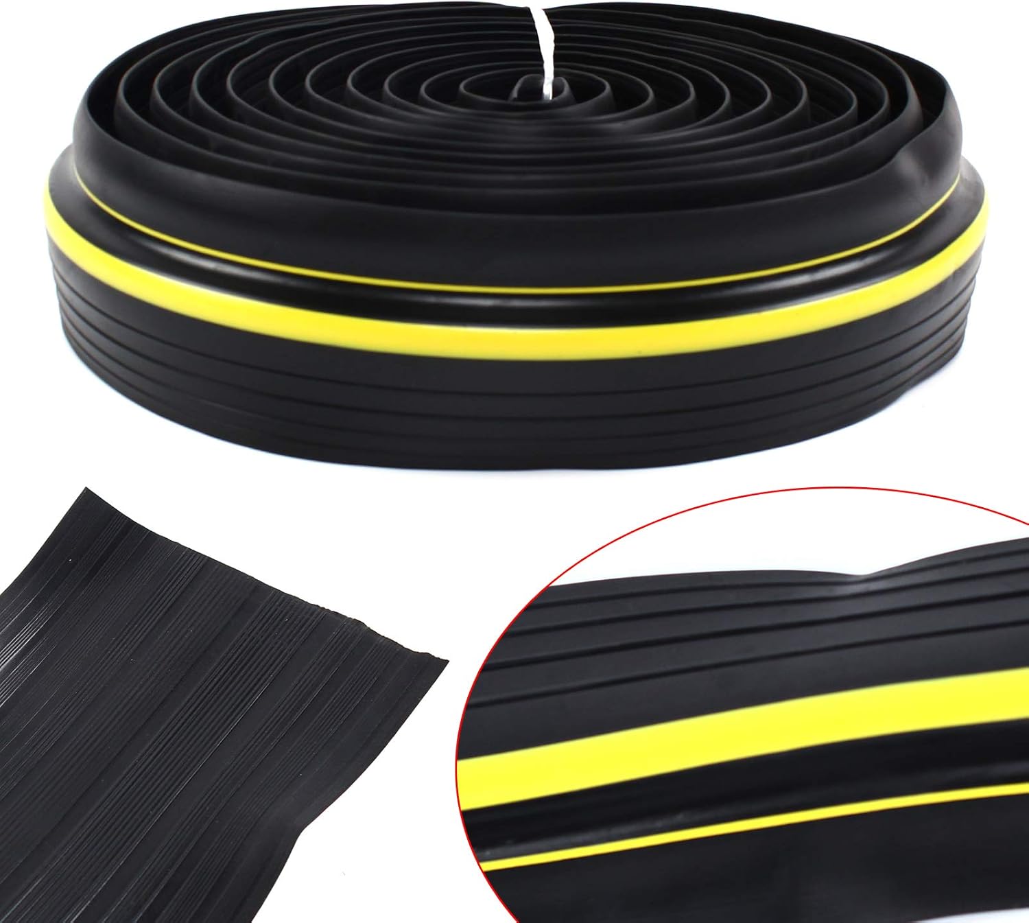Miumaeov 20ft Garage Sealing Rubber Strip 3" Width Weatherproof Door Threshold Seal Strip Universal PVC Seal Strip with Yellow Lines