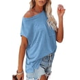 thumbnail image 2 of Uhndy Womens Shirts Off Shoulder Tops Casual Short Sleeve T Shirt Boat Neck Blouse Tops-LQ, 2 of 3