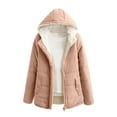 thumbnail image 4 of Fesfesfes Women Flannel Jacket Solid Warm Coat Hoodies Jacket Slim Winter Outwear Coats Tops With Pockets On Sale, 4 of 9